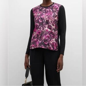 Kobi Halperin Women's Black "Susie" Floral-Print Contrast Sleeve Top Size M NWT